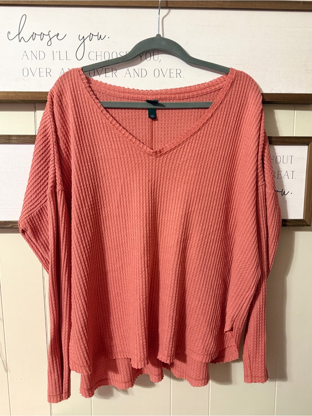 wild fable Coral Waffle-Knit V-Neck Pullover